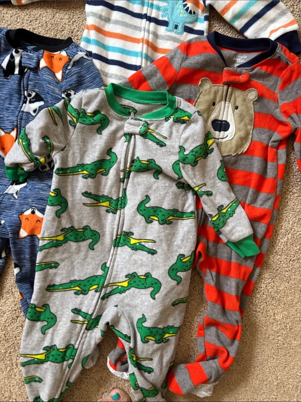 5 Boys Fleece Sleepers - 12 Months Sleep & Play